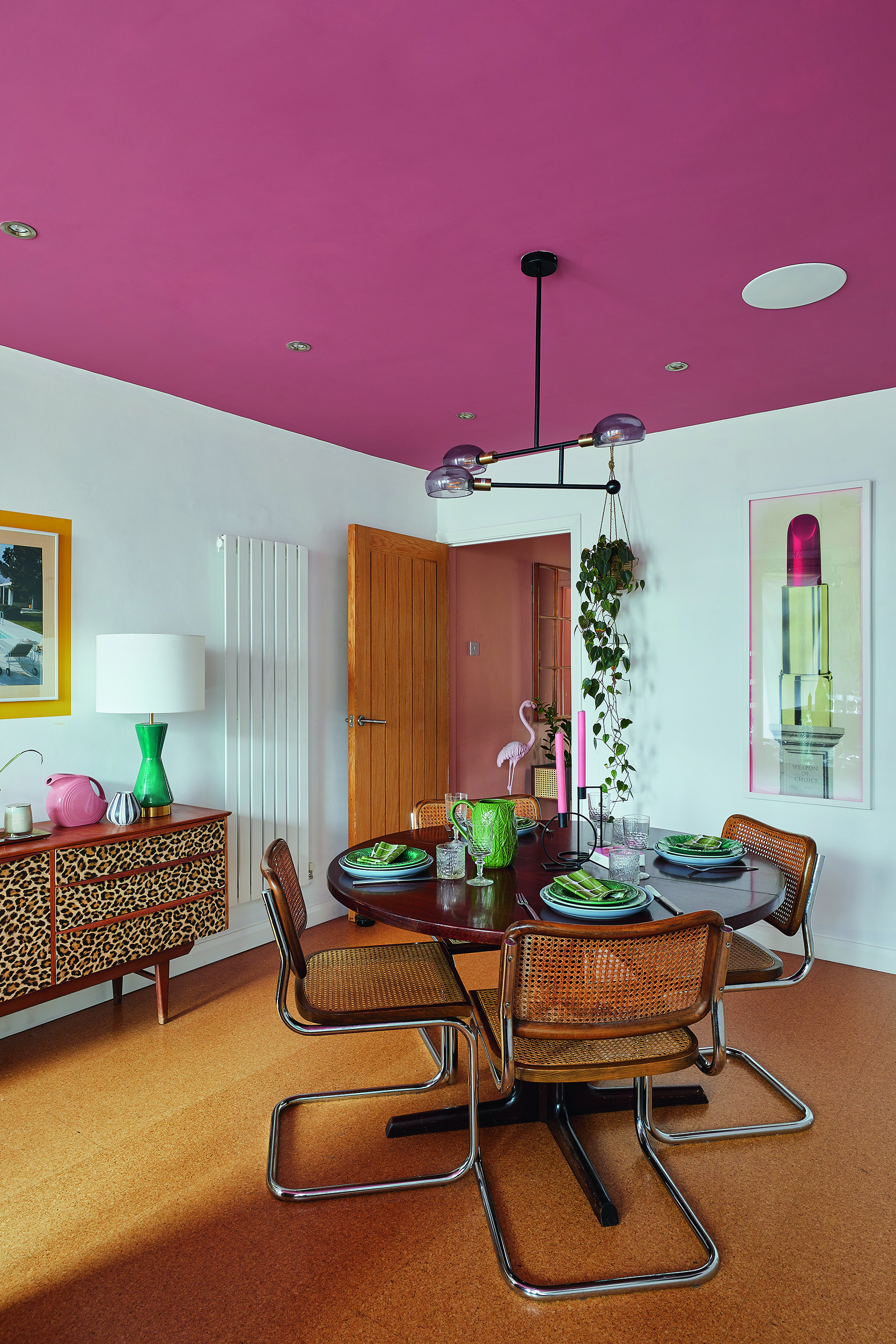 Bo House0269 Bo's dining area with a pink painted ceiling