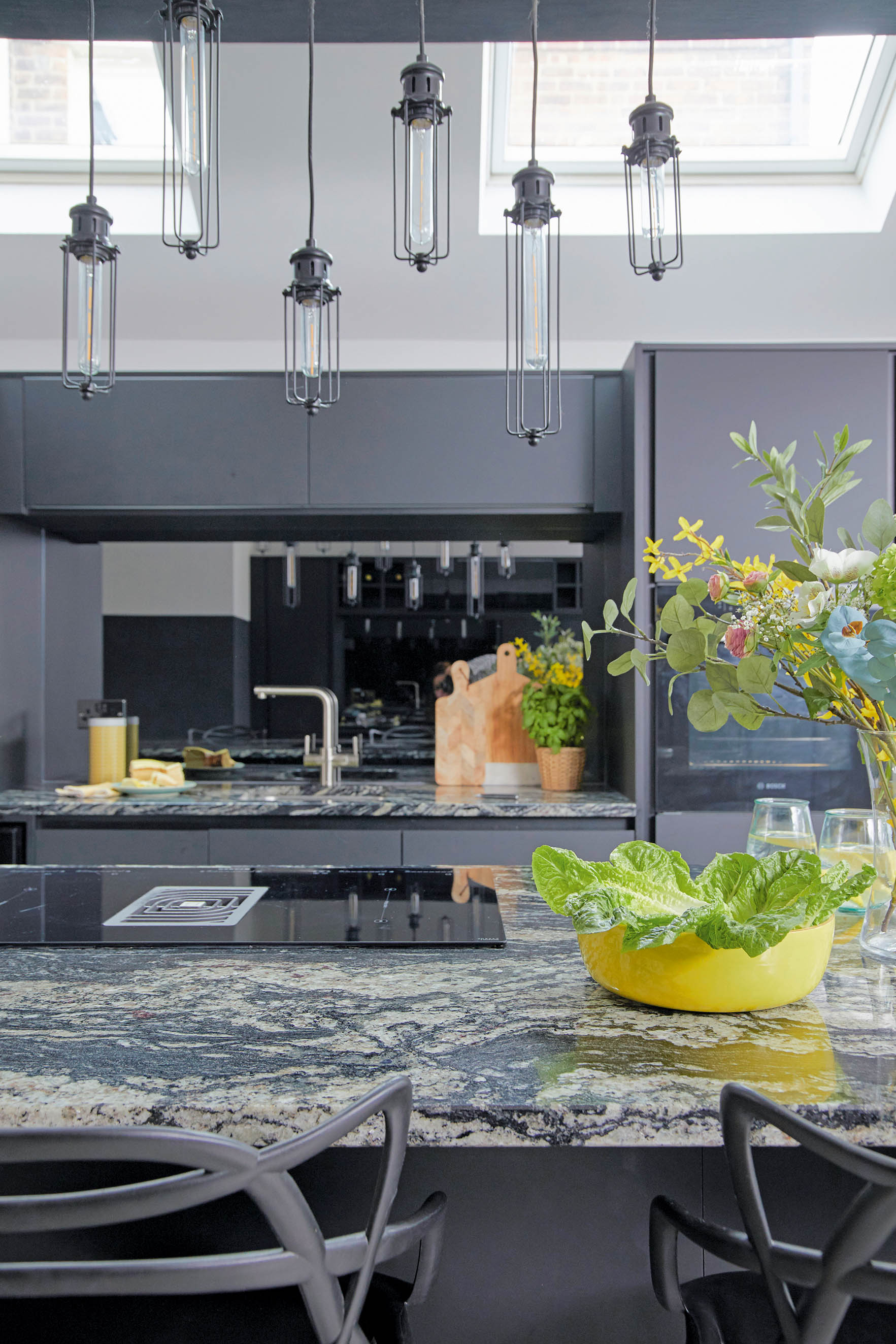 Kitchen with hanging lights