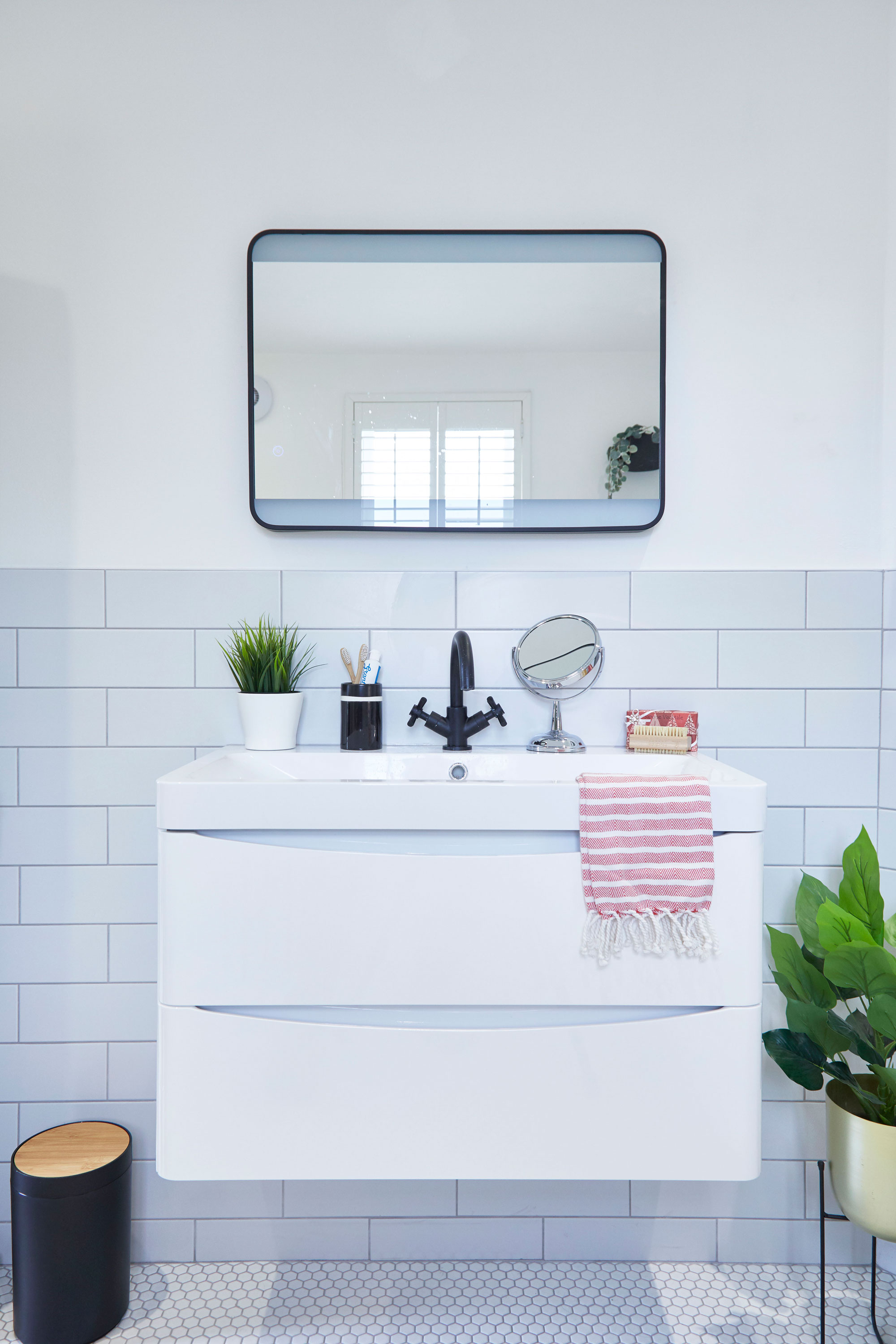 Bathroom makeover: 'I surprised my family with a sleek new bathroom' For a busy family bathroom, choose a sink as large as your space will allow. Emily’s floating wall unit has built-in drawers for a space-saving clutter solution